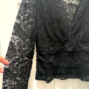 Women's Black Lace Long-Sleeve Blouse